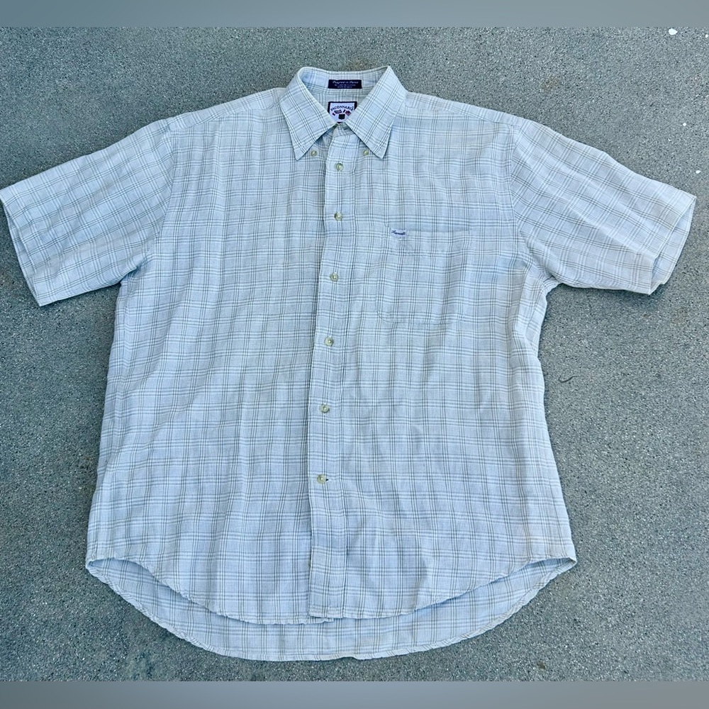 Faconnable Men’s Linen/Cotton short sleeve shirt, size Large